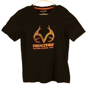 RealTree tshirt mens L Large black camo deer skull logo antlers short sleeve